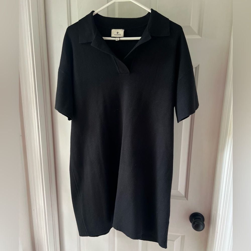 Tuckernuck Black Channing Polo Mini Knit Shift Dress - Size L - EUC